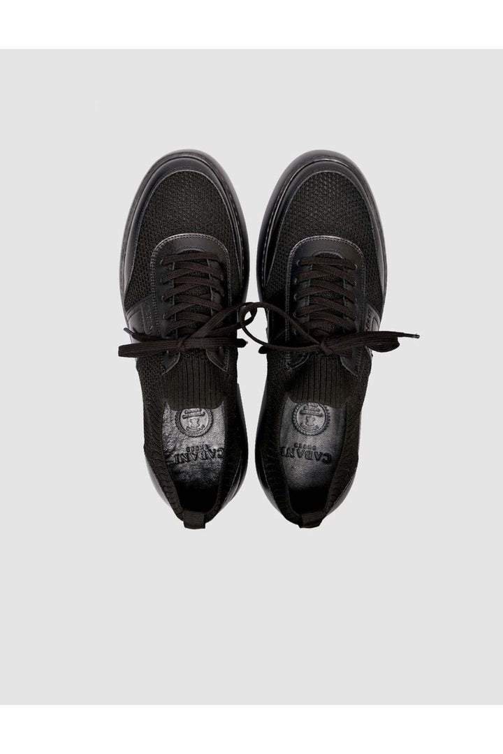 Cabani Shoes Chaussures de sport noires pour hommes avec détails en tricot. - Noir