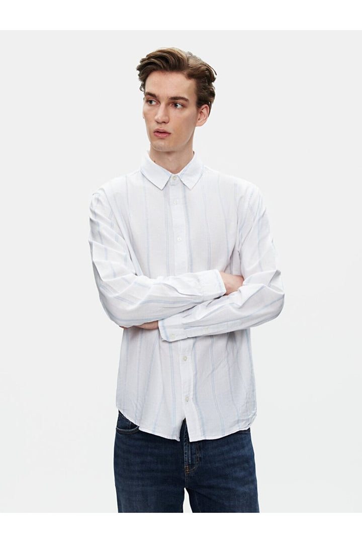 LTB Chemise bleue à manches longues et rayures décontractées