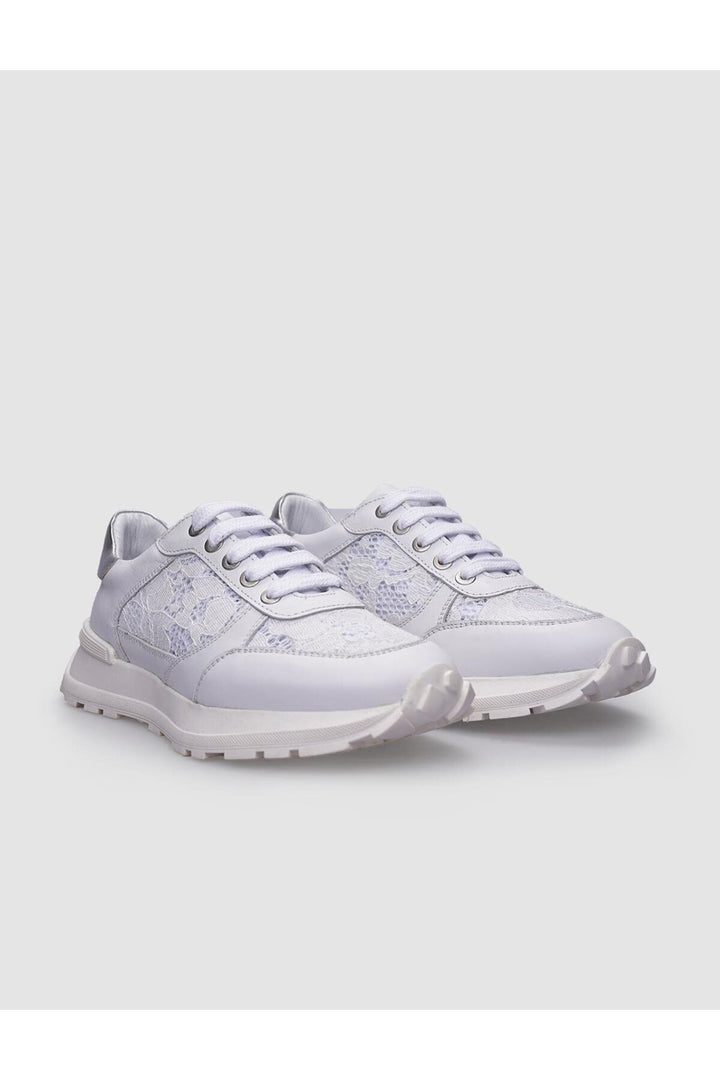 Cabani Shoes Chaussures de sport pour femmes en cuir véritable blanc à lacets 100% - Blanc