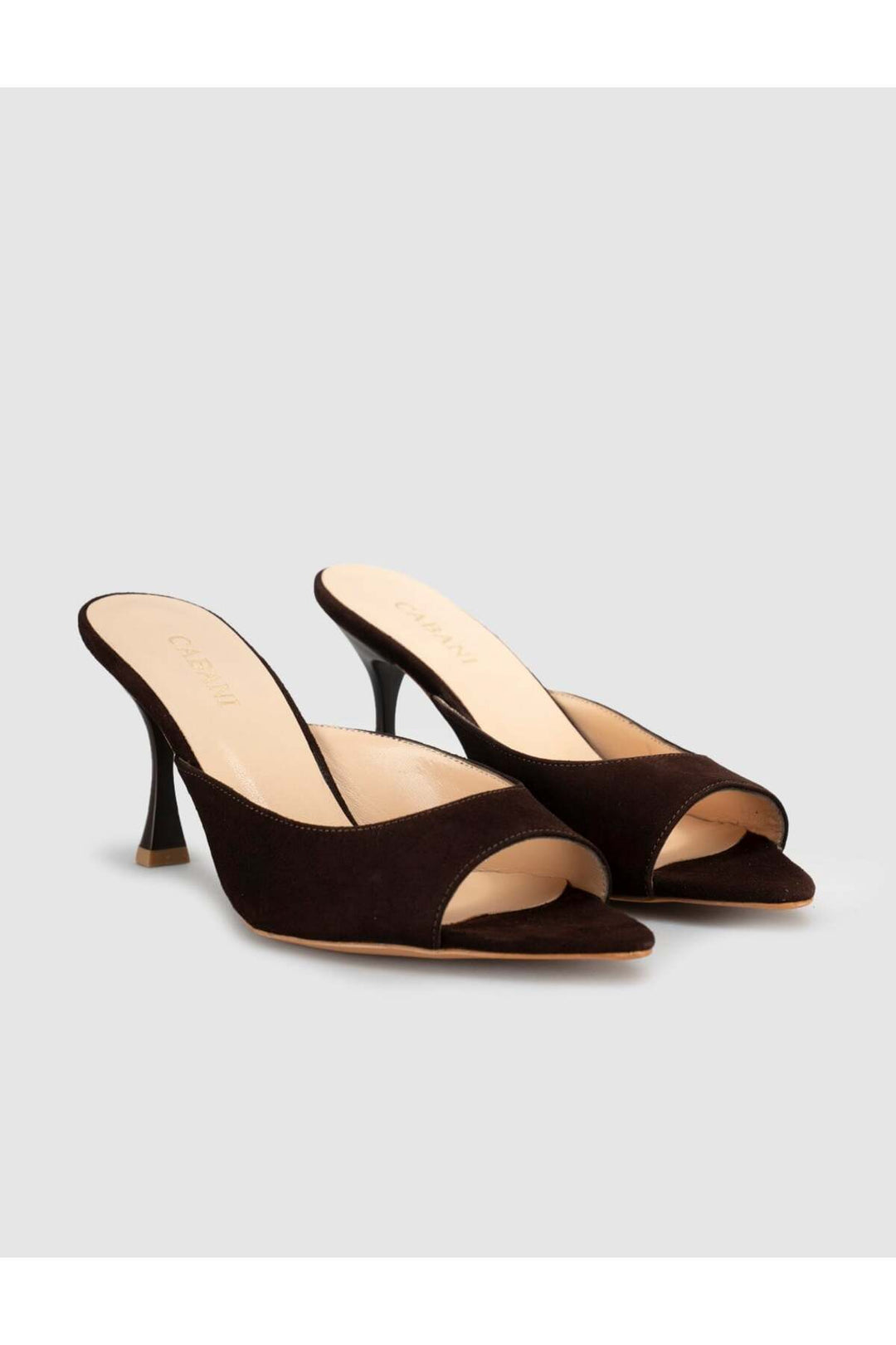 Cabani Shoes Sandales pour femmes en cuir véritable de veau, à talon fin, au design élégant, couleur marron. - Marron