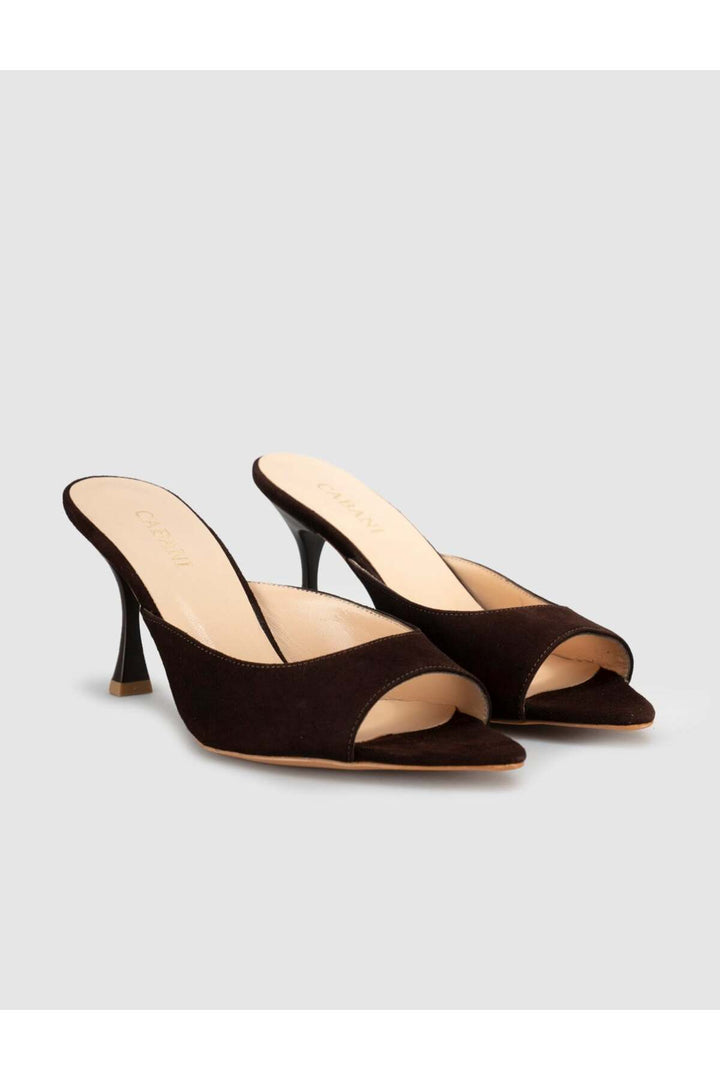 Cabani Shoes Sandales pour femmes en cuir véritable de veau, à talon fin, au design élégant, couleur marron. - Marron