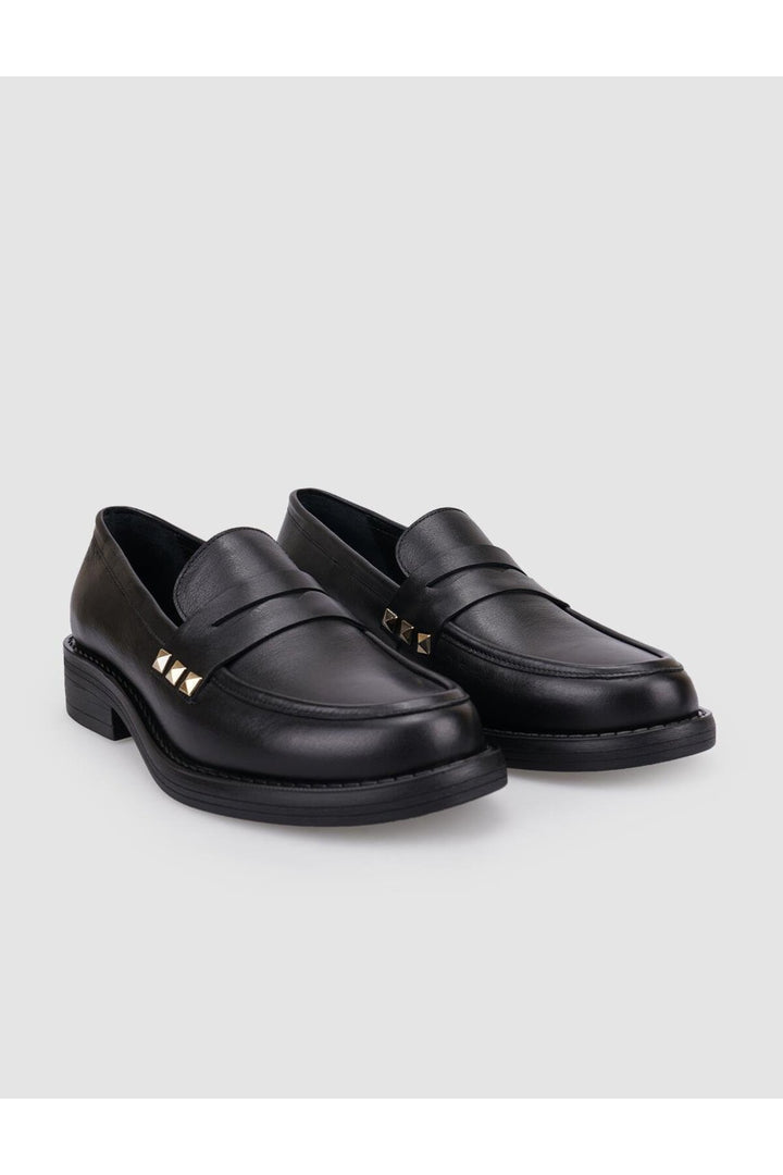 Cabani Shoes %100 Cuir véritable Mocassins femme noir avec détails cloutés - Noir