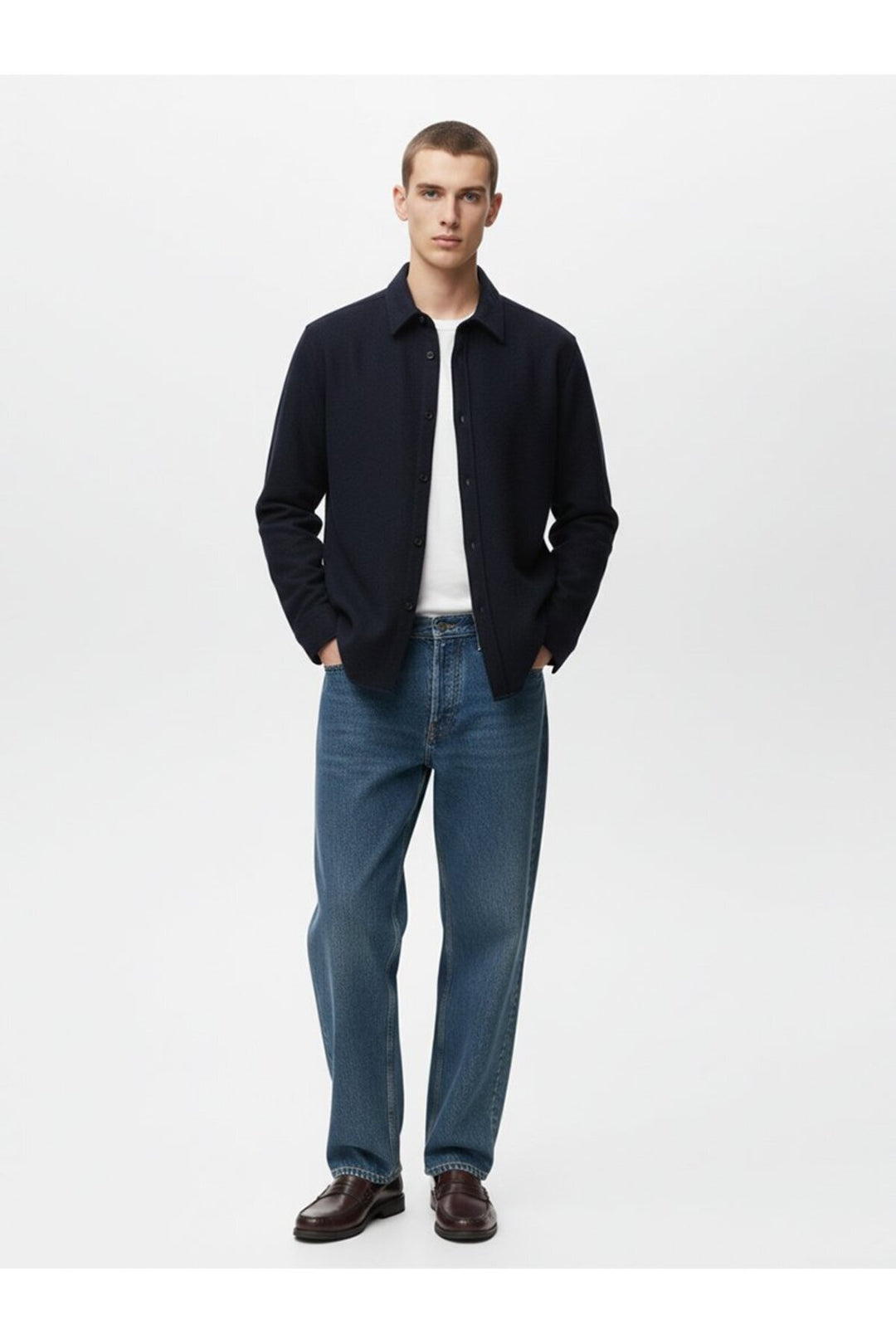 LTB Chemise basique bleu marine boutonnée sur le devant à manches longues