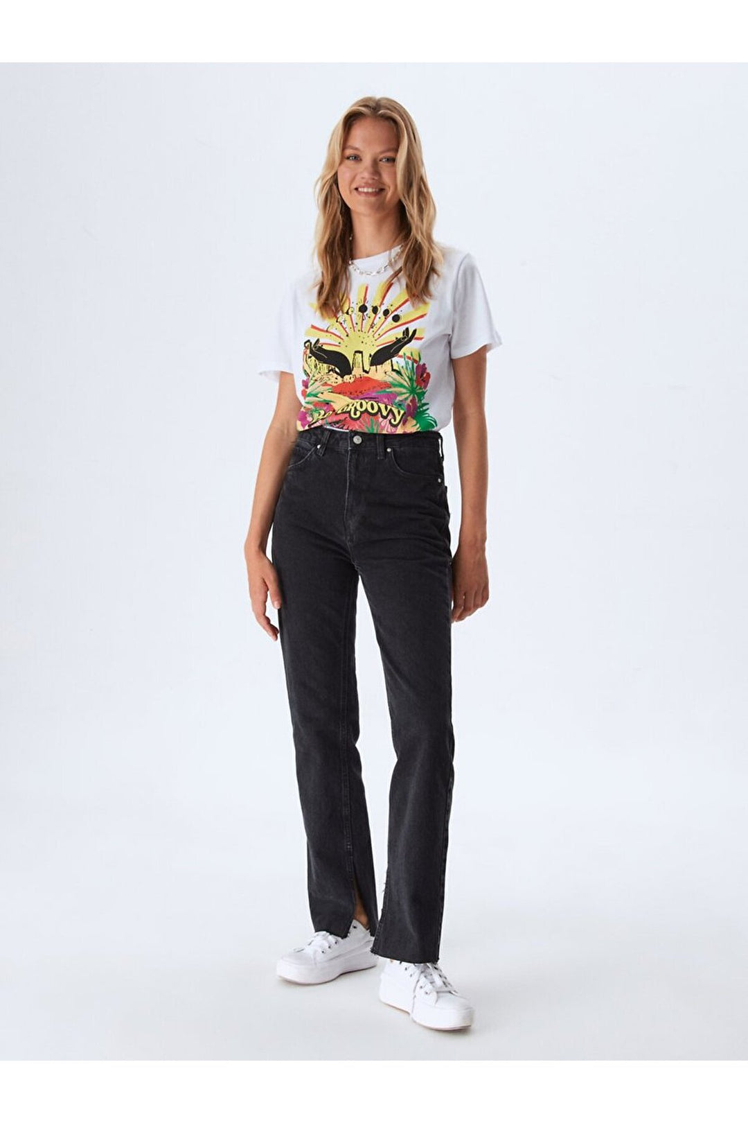 LTB Betiana Pantalon Slim Straight à Fente - Noir_