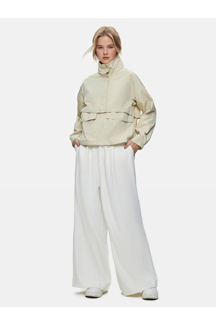 LTB Veste beige à manches longues avec col droit et poche avant