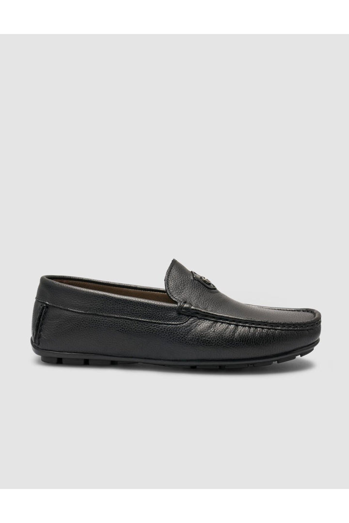 Cabani Shoes Chaussures Loafer pour hommes en cuir véritable noir avec détails de logo à 100%. - Noir
