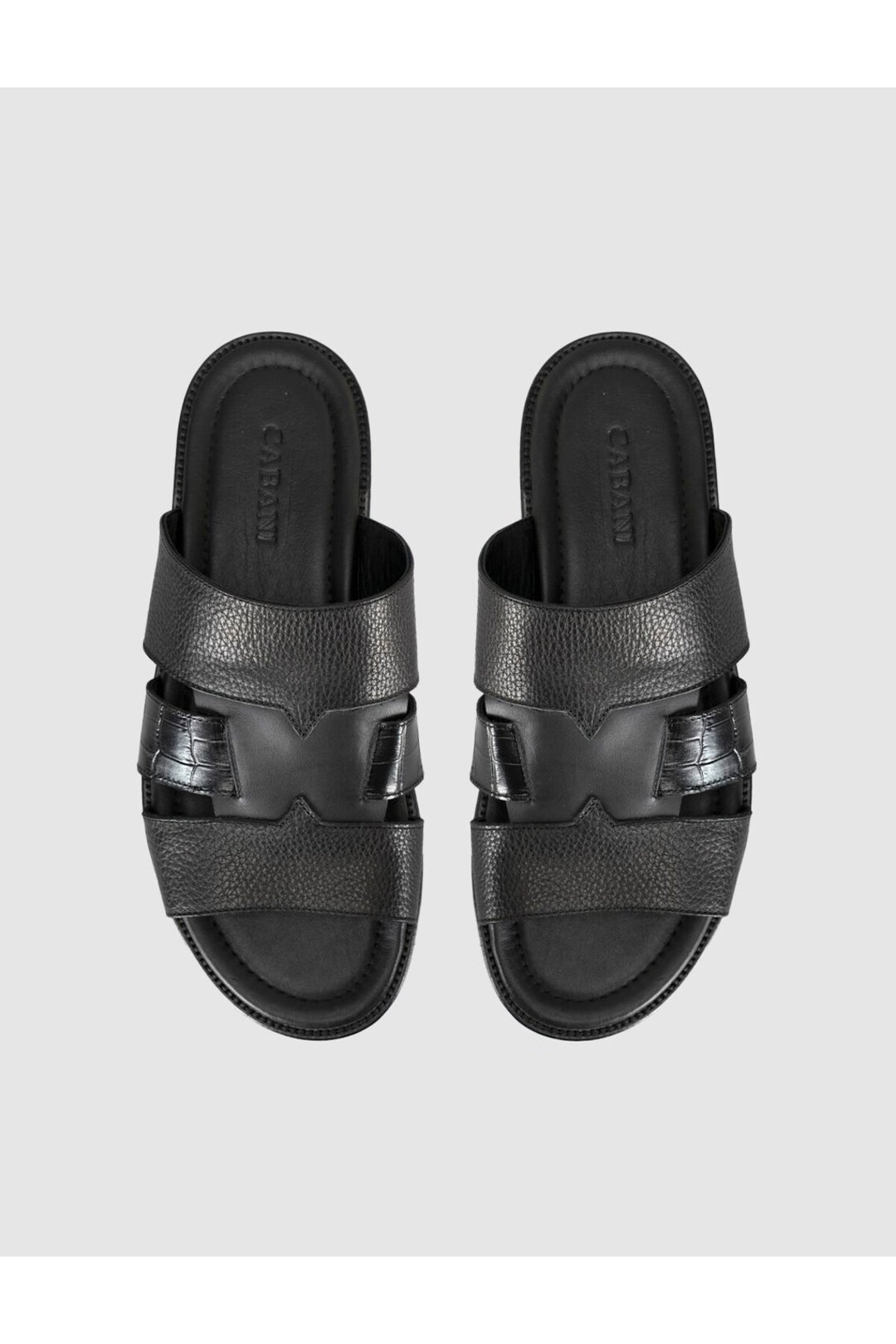 Cabani Shoes Sandale pour homme en cuir véritable à double bande noire - Multicolore