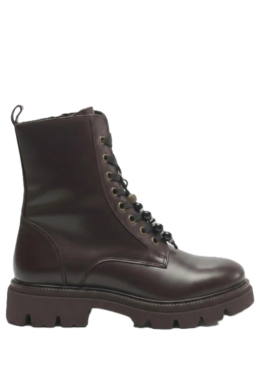Wavelys ELCHE Bottes à lacets pour femmes en cuir véritable marron, confortables et pratiques avec fermeture éclair. - Marron
