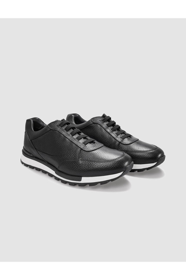 Cabani Shoes Laganza Chaussures de sport pour hommes en cuir véritable noir et blanc à lacets (120021-2236) - Noir