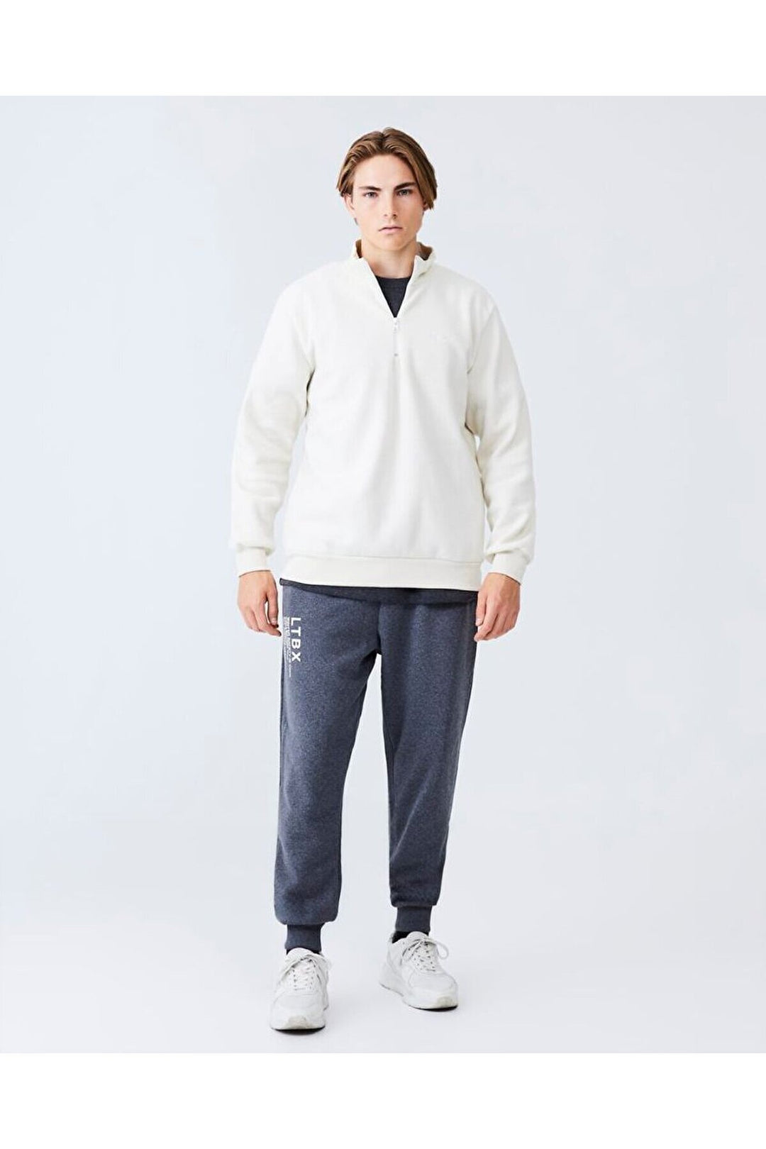LTB Sweat-shirt crème coupe droite à col droit et fermeture éclair