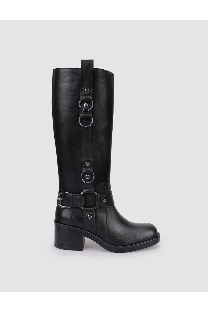 Cabani Shoes Botte femme en cuir véritable noir avec détail de boucle à 100% - Multicolore