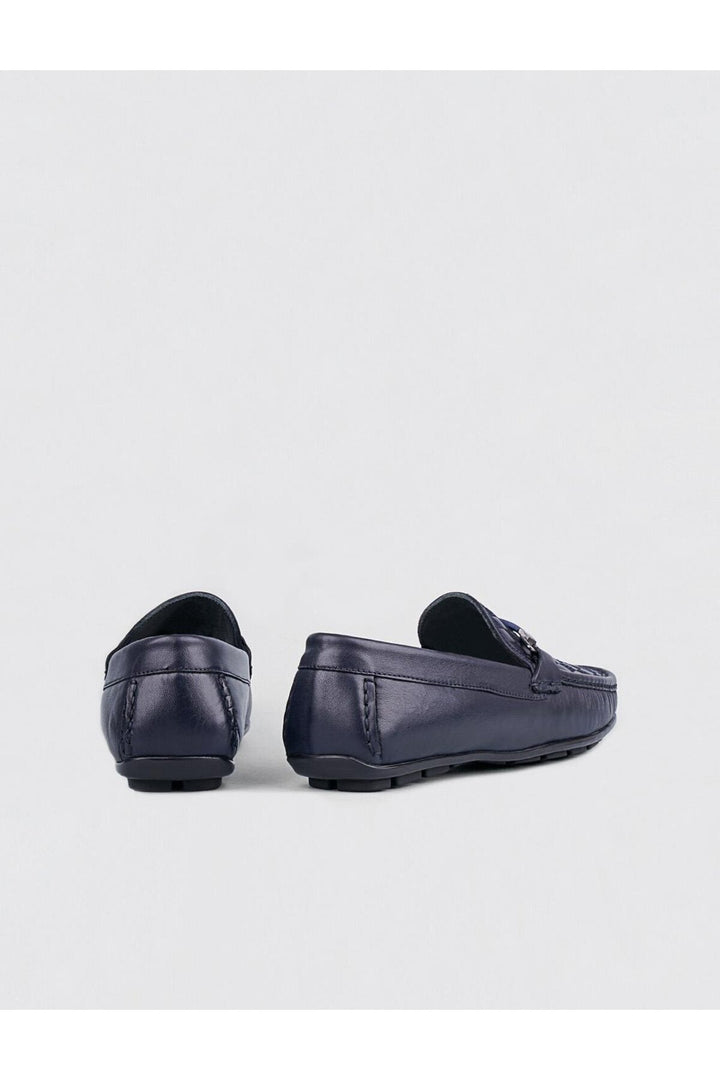 Cabani Shoes Mocassin pour homme en cuir véritable bleu marine avec bande bleue. - Bleu marine