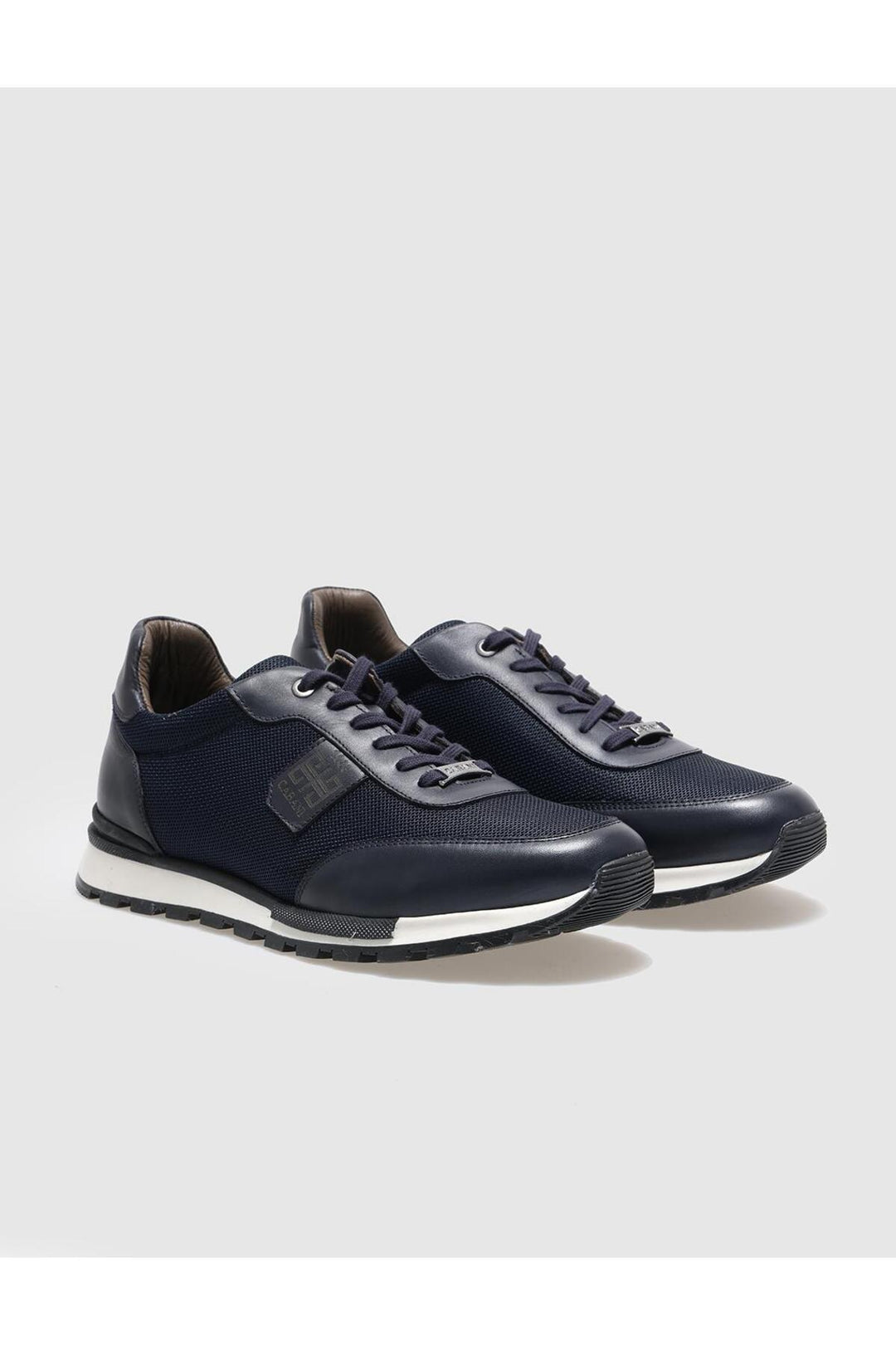 Cabani Shoes Chaussures de sport pour hommes en cuir véritable bleu marine à lacets - Bleu marine