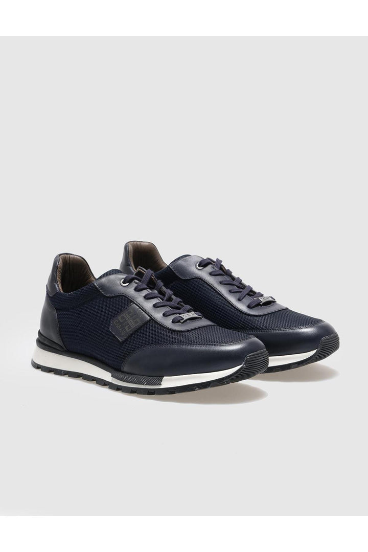 Cabani Shoes Chaussures de sport pour hommes en cuir véritable bleu marine à lacets - Bleu marine