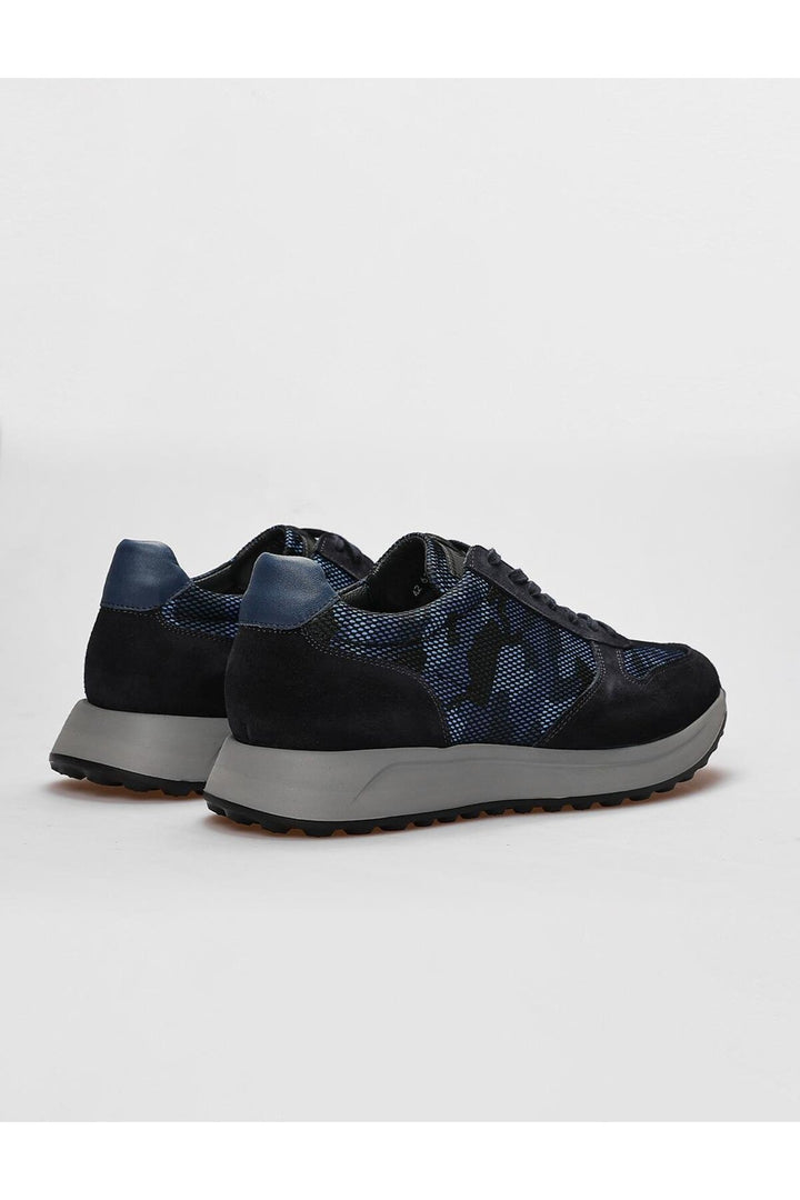 Cabani Shoes Chaussures de sport pour hommes en cuir véritable bleu marine à lacets camouflage - Bleu marine