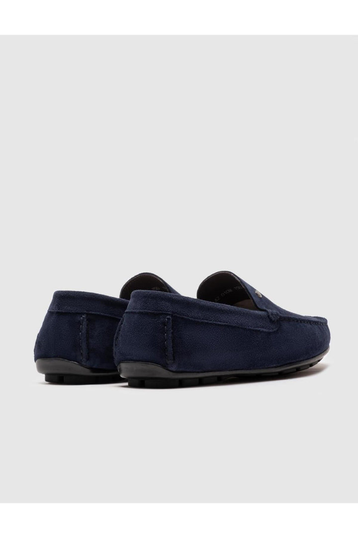Cabani Shoes Mocassins pour hommes en cuir véritable bleu marine à semelle en caoutchouc - Multicolore
