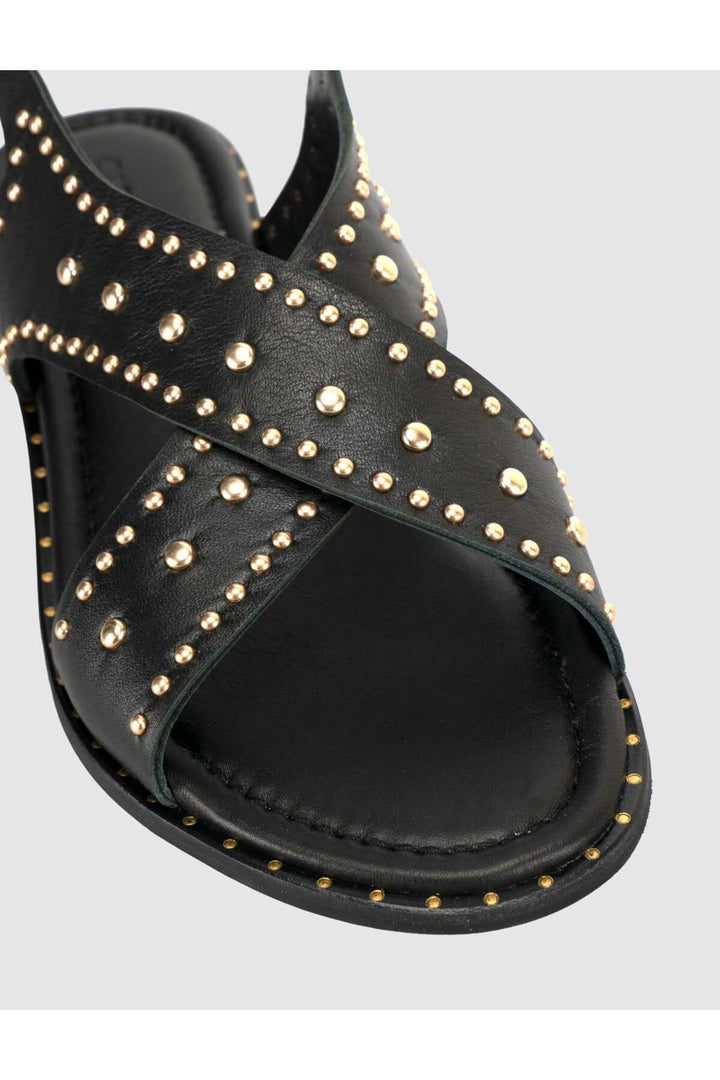 Cabani Shoes Sandales pour femmes en cuir véritable avec clous noires - Multicolore