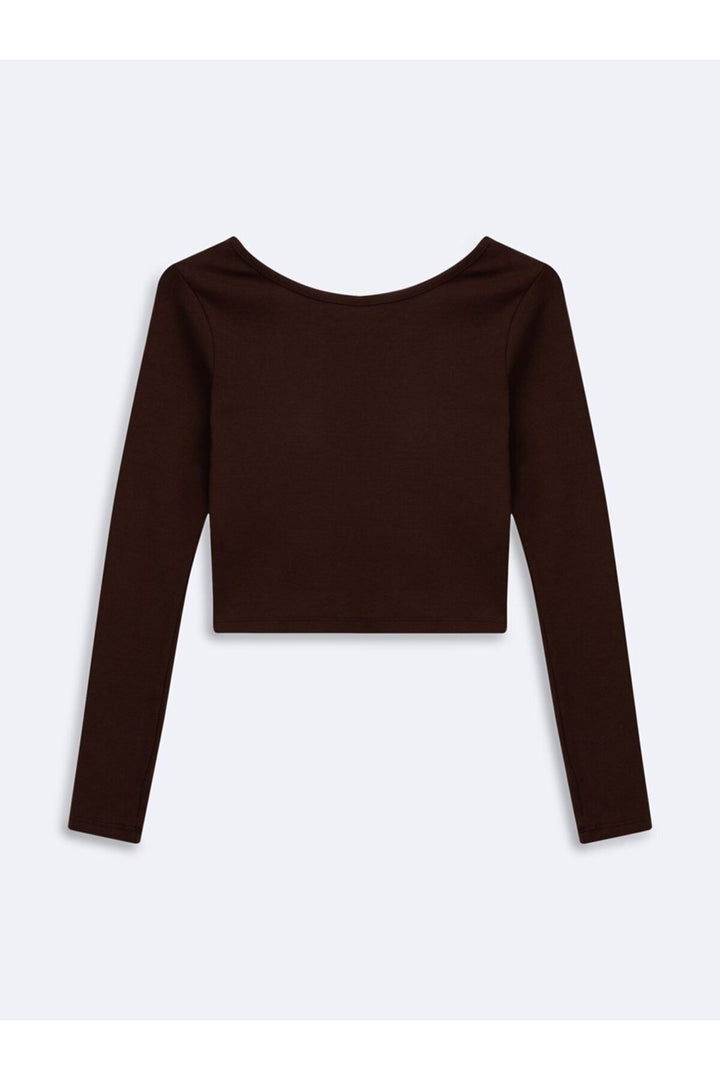 LTB Sweatshirt Crop Marron Col Ras Du Cou À Manches Longues - Marron