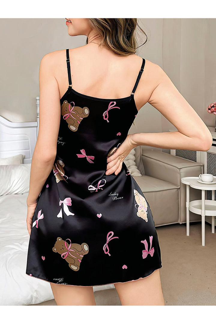 Velorastore Chemise de nuit fantaisie en satin à motifs