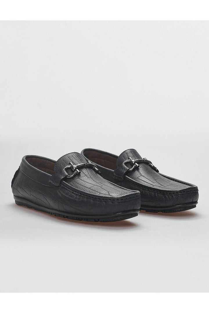 Cabani Shoes Mocassins pour hommes en cuir véritable avec détail de boucle bleu marine. - Bleu marine