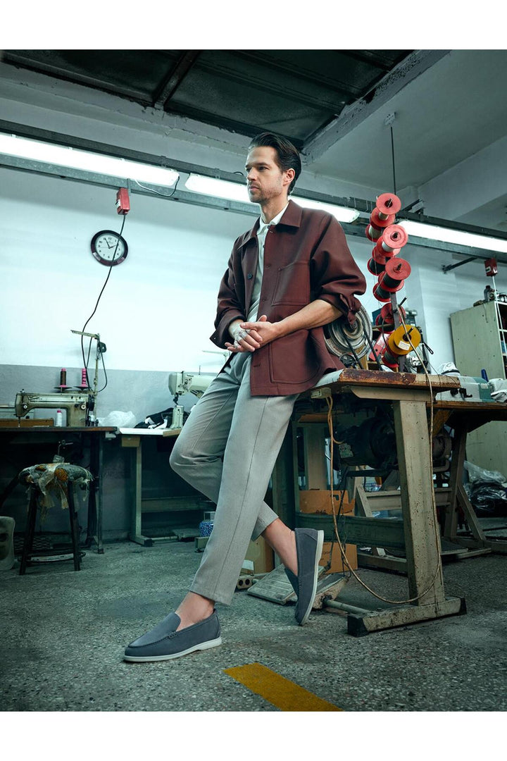 Cabani Shoes Chaussures de ville pour hommes en cuir véritable suédé gris - Multicolore