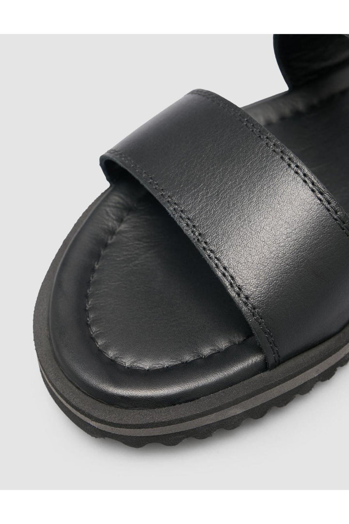 Cabani Shoes Sandales pour hommes en cuir véritable noir à bande. - Multicolore