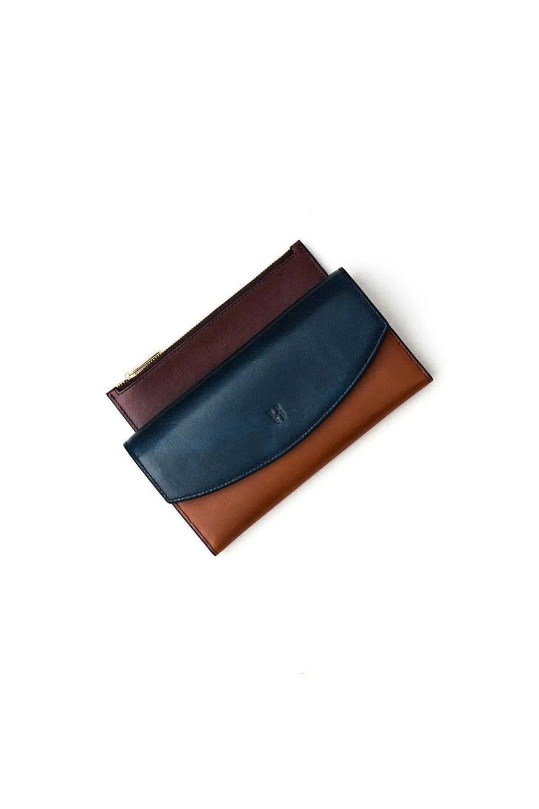 helmbrook Porte-cartes multi-baie Ashley en cuir pour femme avec fermeture à glissière protégée par RFID bleu marine et fauve