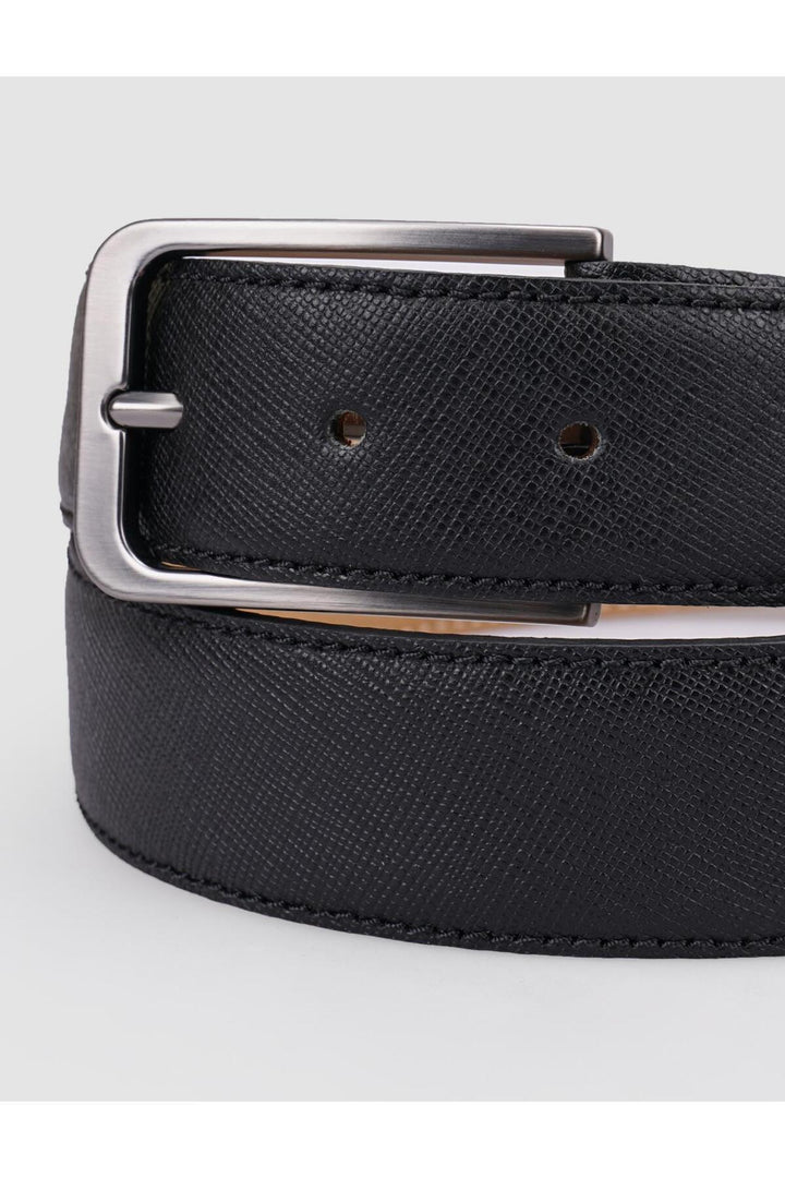 Cabani Shoes Ceinture quotidienne pour homme en cuir véritable noir à motif de 3,5 cm. - Multicolore