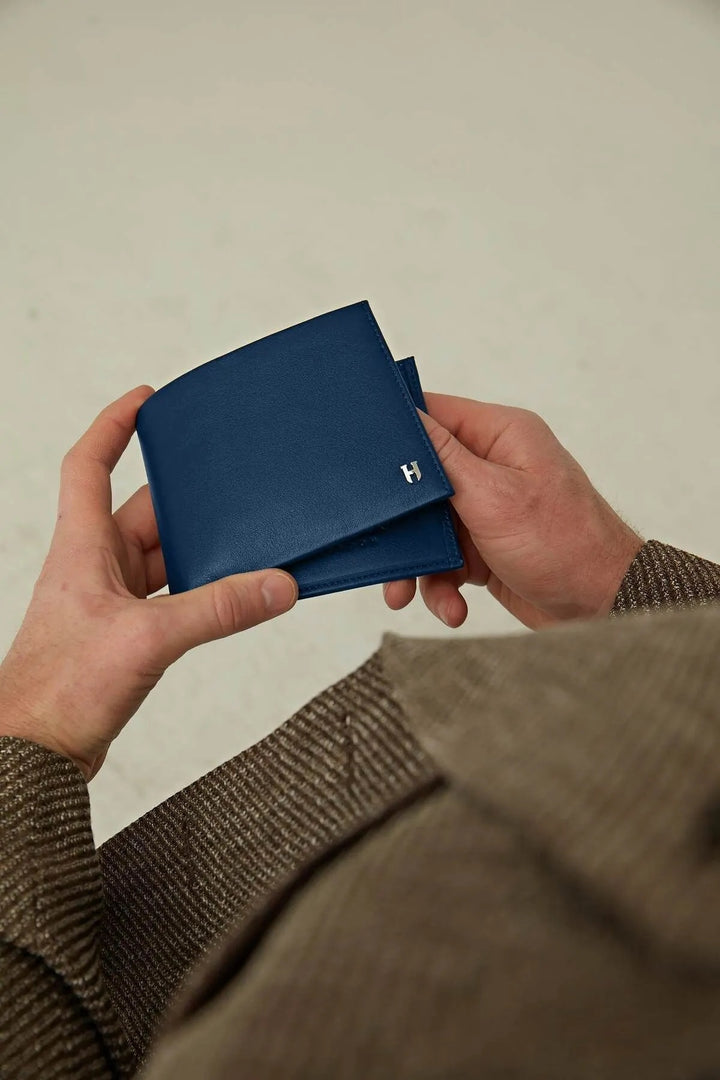 helmbrook Portefeuille en cuir véritable pour homme Design personnalisé Protégé RFID Tanner Bleu marine