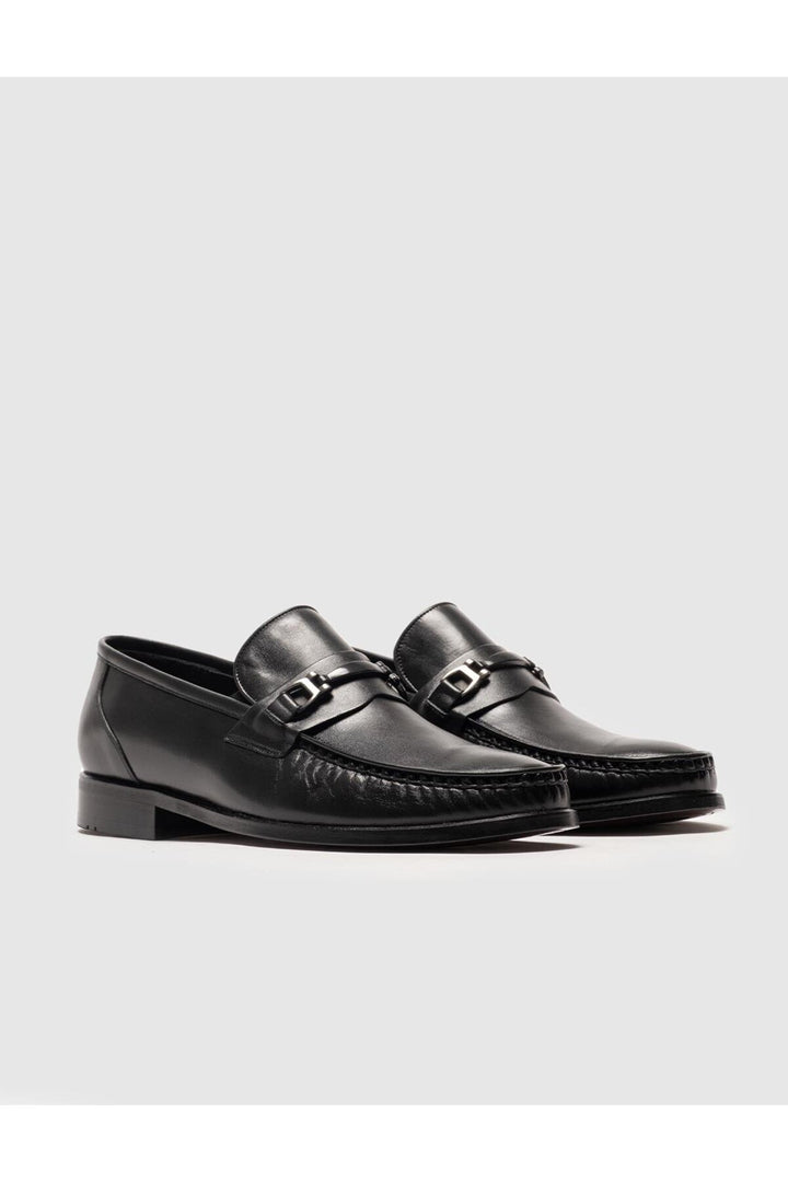 Cabani Shoes Chaussures classiques pour hommes en cuir véritable avec boucle noire - Noir