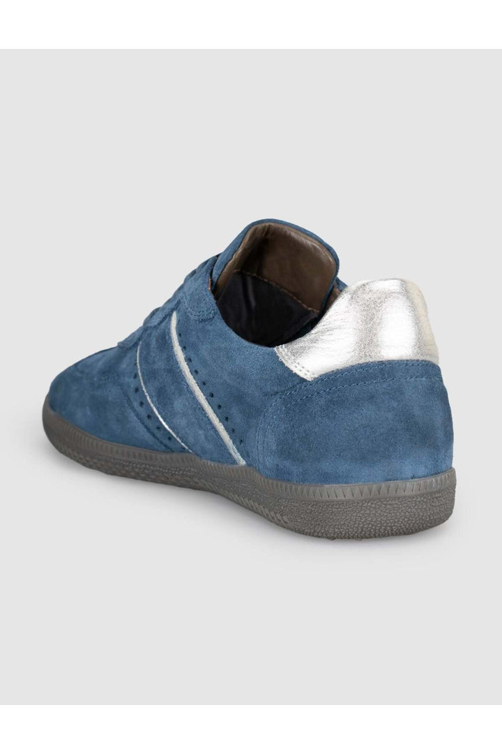 Cabani Shoes Santano %100 Cuir Véritable Baskets Femme Suède Bleue à Lacets - Multicolore