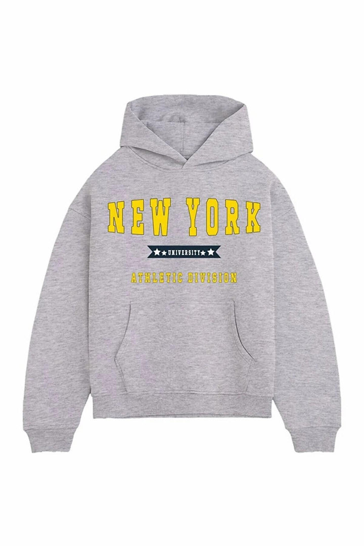 LTB Sweat-shirt gris à capuche avec slogan à manches longues