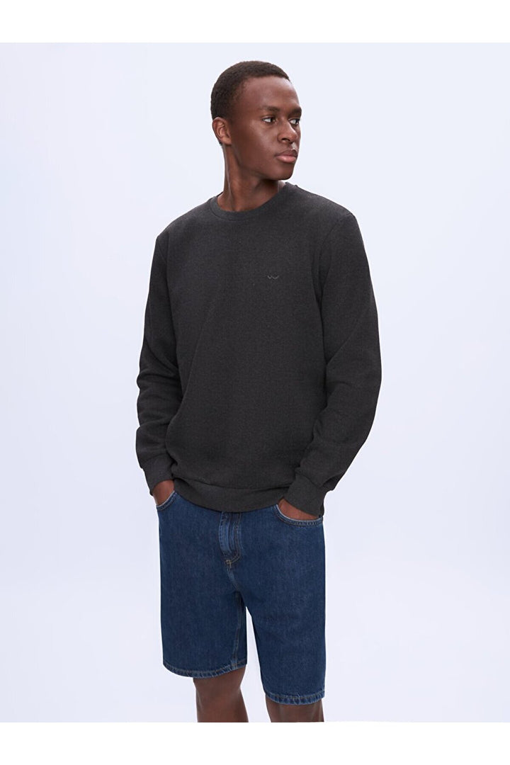 LTB Sweat-shirt anthracite à manches longues avec encolure en O