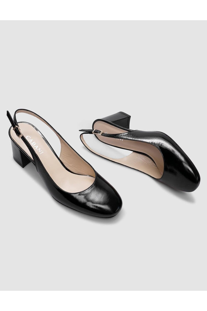 Cabani Shoes Chaussures à talons ouvertes pour femmes en cuir véritable noir verni - Noir