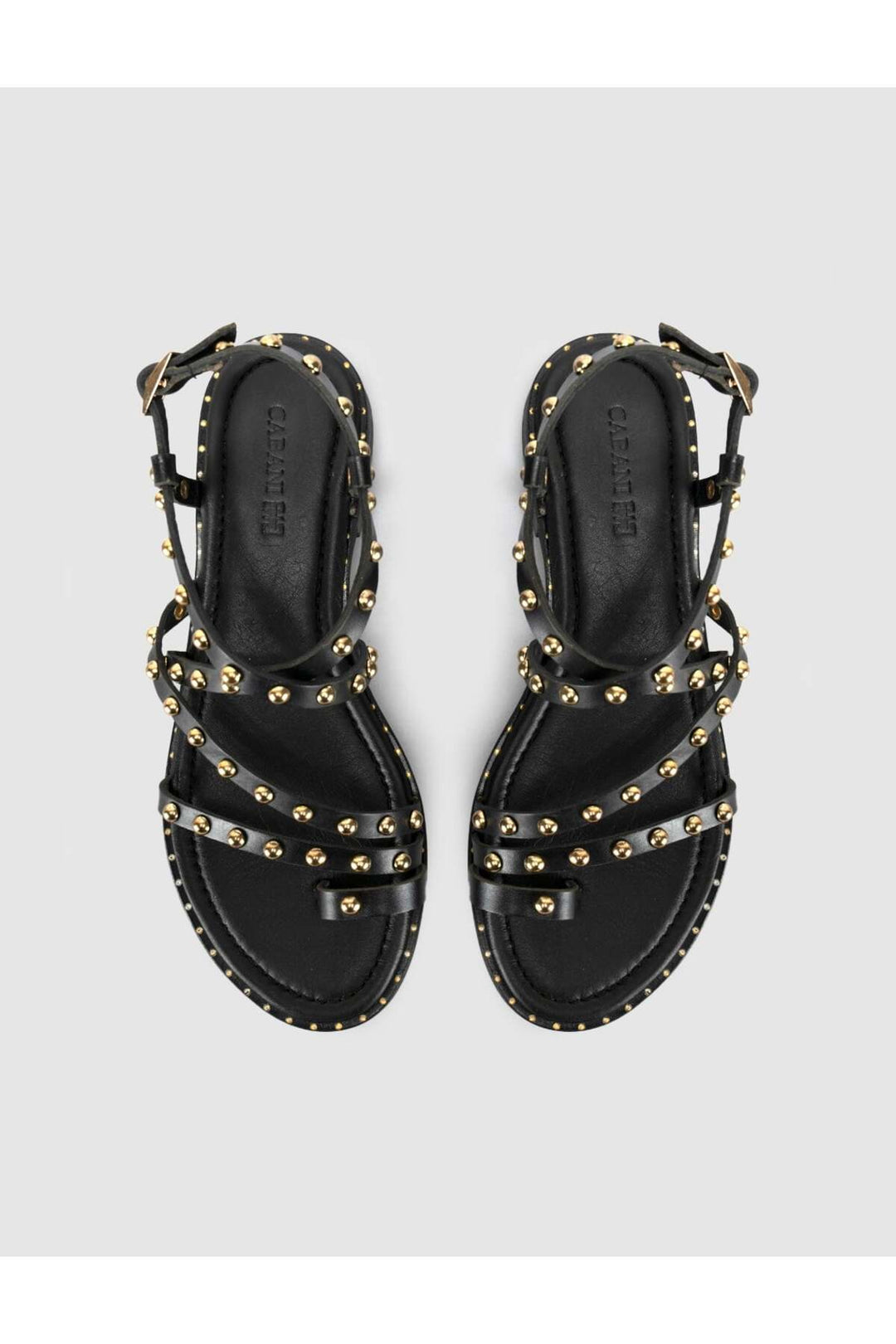 Cabani Shoes Sandales gladiateurs en cuir véritable avec détails en pierre noire pour femmes - Noir