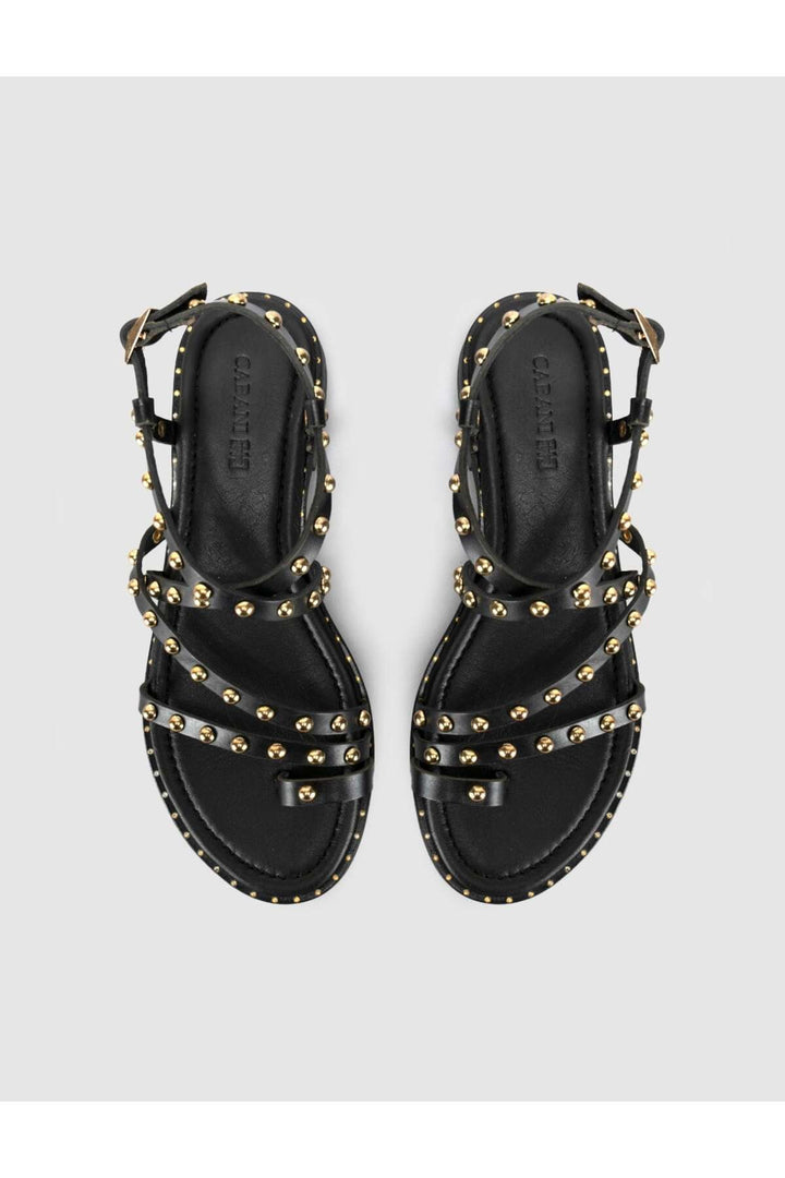 Cabani Shoes Sandales gladiateurs en cuir véritable avec détails en pierre noire pour femmes - Noir