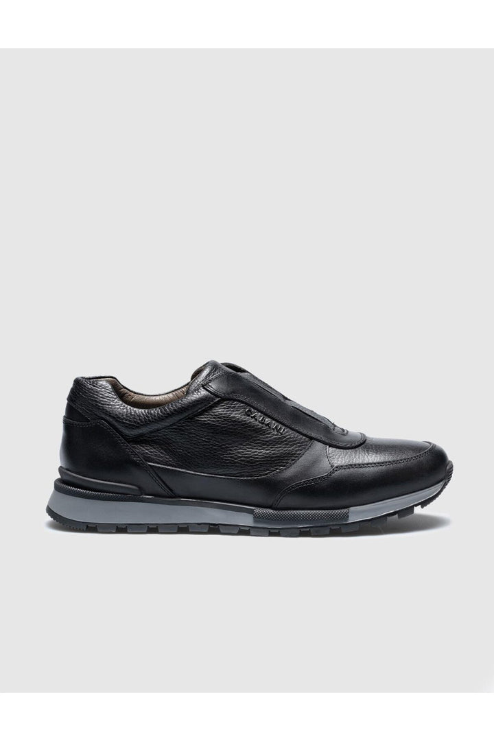 Cabani Shoes Chaussures de sport pour hommes en cuir véritable noir avec semelle en caoutchouc - Noir
