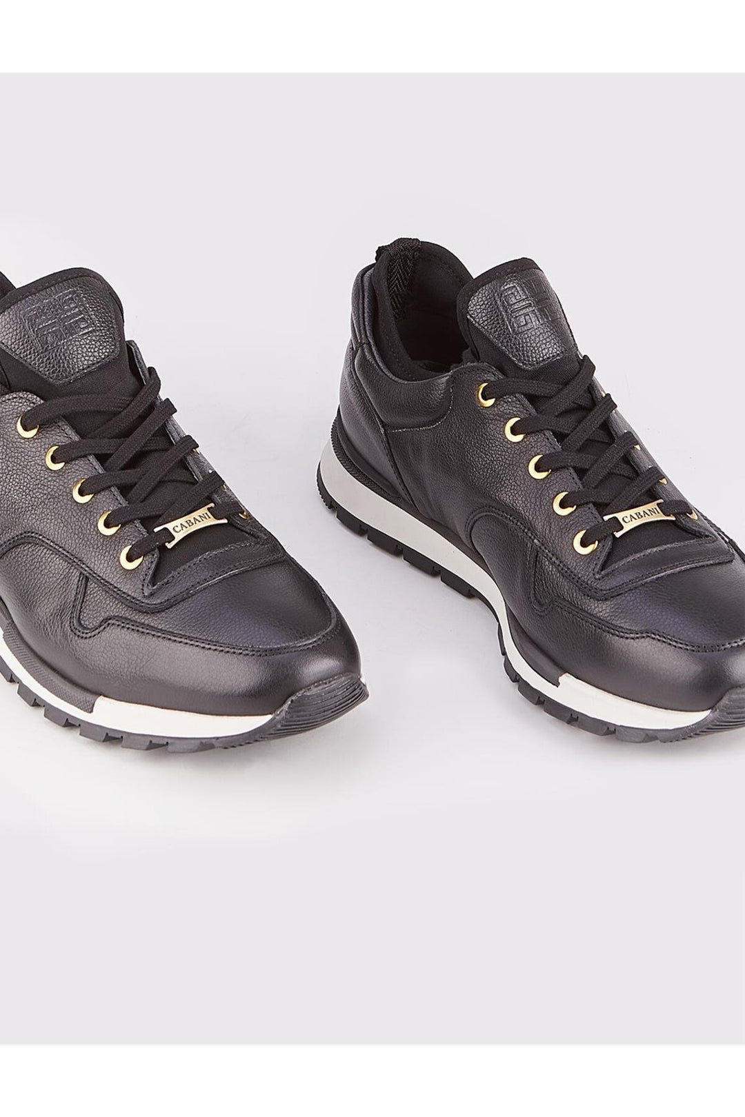 Cabani Shoes Chaussures de sport pour homme en cuir véritable, noires, à lacets, avec semelle thermo blanche. - Noir