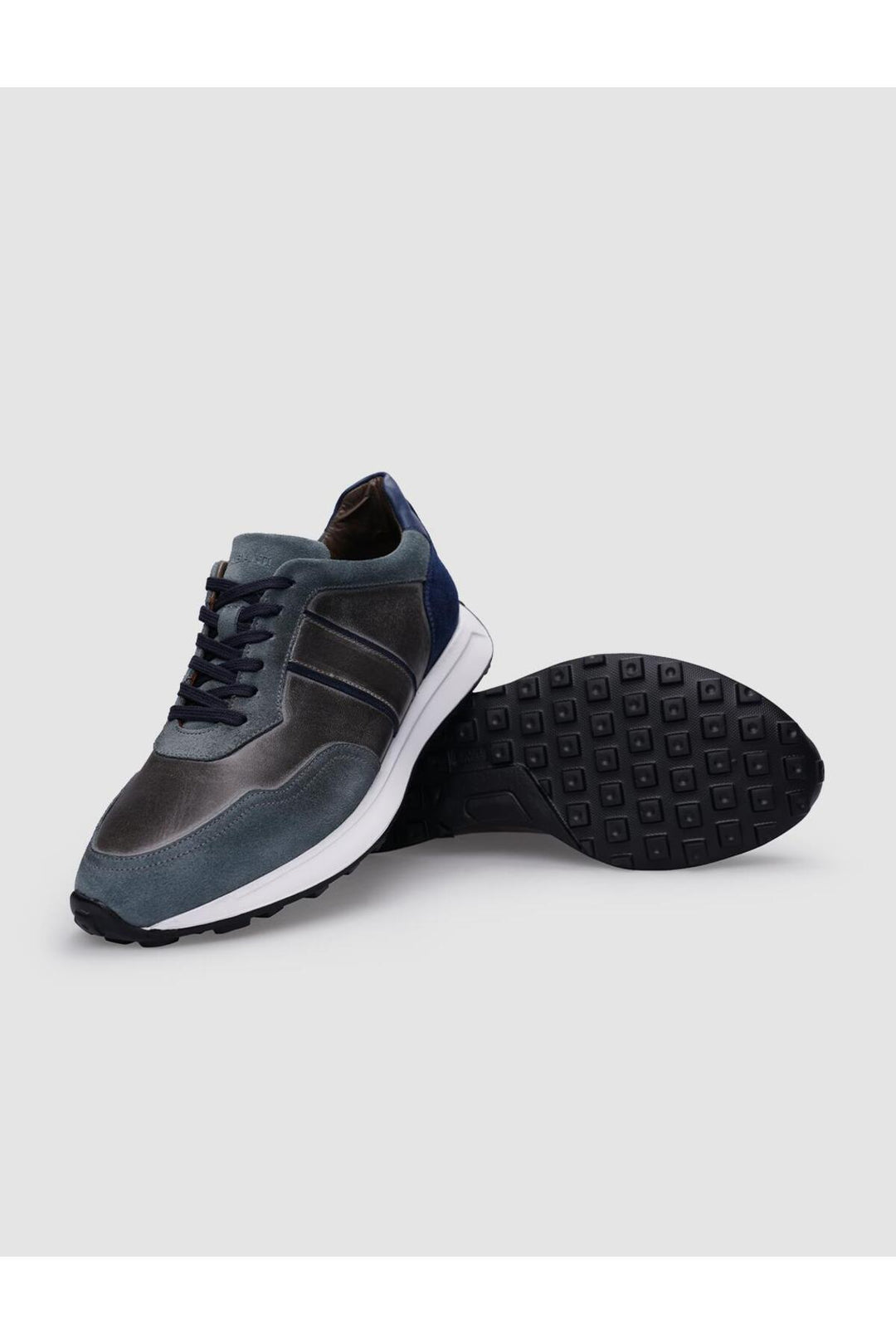 Cabani Shoes Baskets pour hommes en cuir véritable gris à lacets 100% - Gris