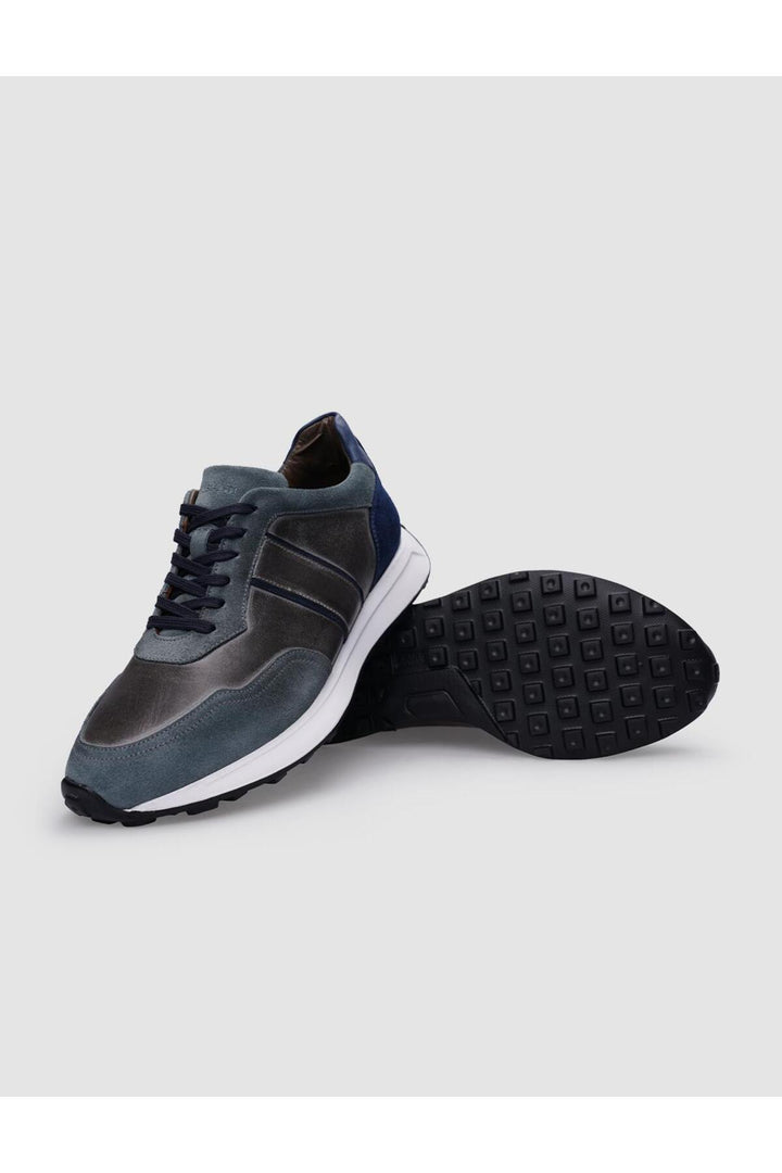 Cabani Shoes Baskets pour hommes en cuir véritable gris à lacets 100% - Gris