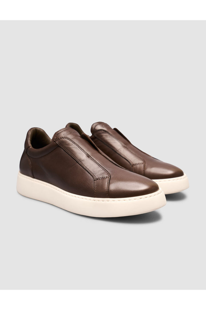 Cabani Shoes Baskets Slip-On en Cuir Véritable Marron - Multicolore