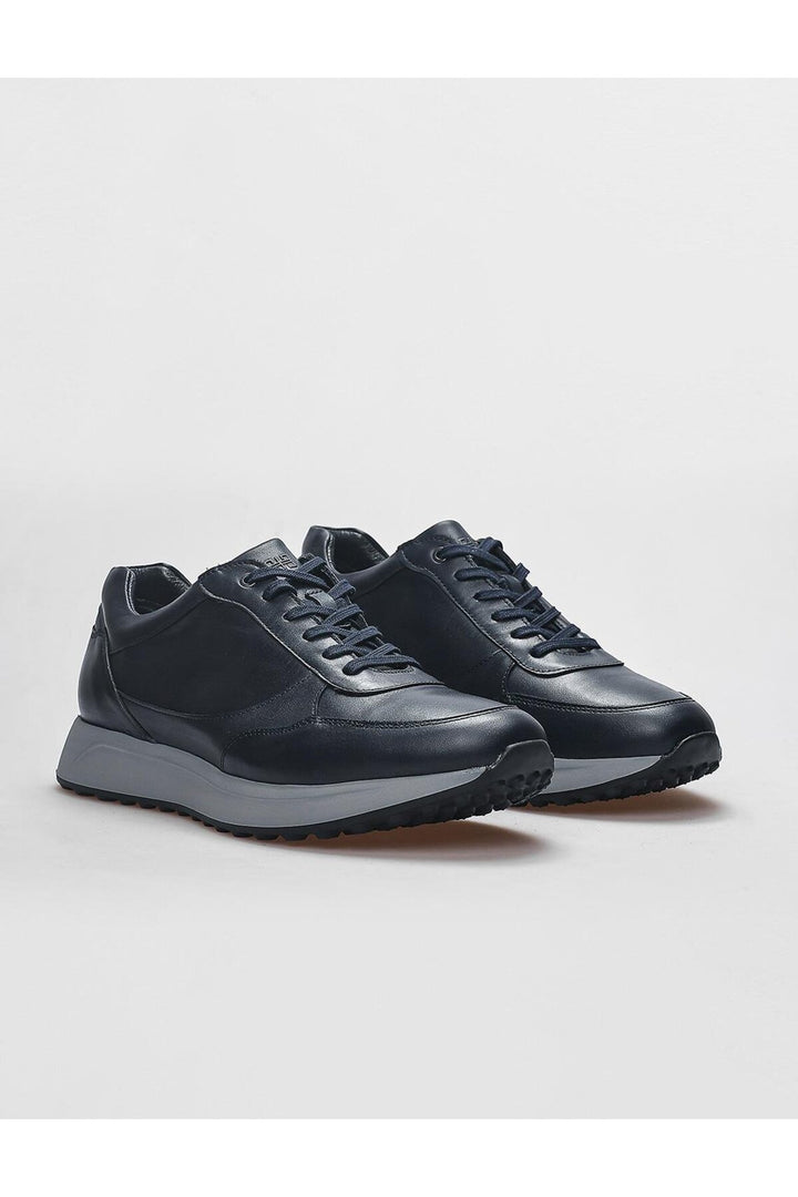 Cabani Shoes Chaussures de sport pour hommes en cuir véritable bleu marine à lacets - Bleu marine