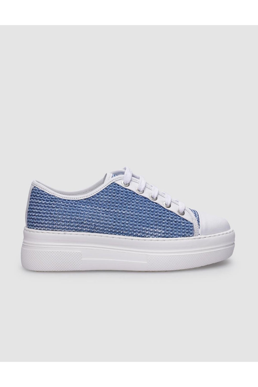 Cabani Shoes Baskets de sport pour femmes en cuir véritable 100 % blanches et bleues avec lacets. - Blanc
