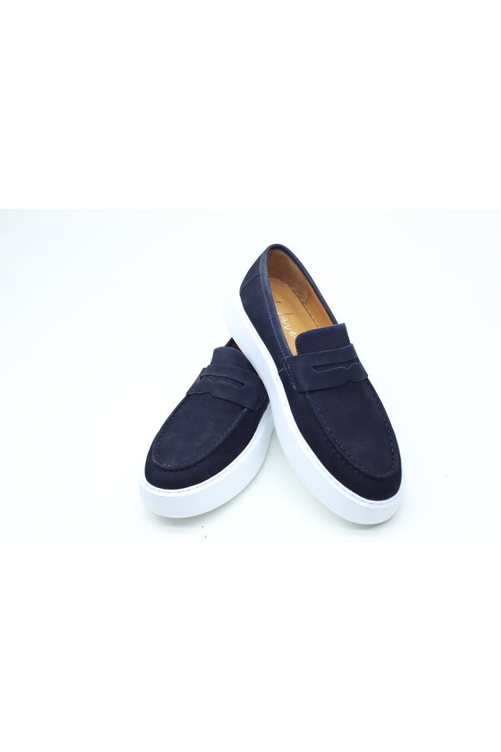 Wavelys ENRIC Homme Chaussures Décontractées Élégantes en Cuir Véritable Mocassins - Bleu marine