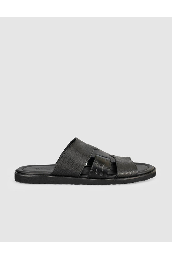 Cabani Shoes Sandale pour homme en cuir véritable à double bande noire - Multicolore