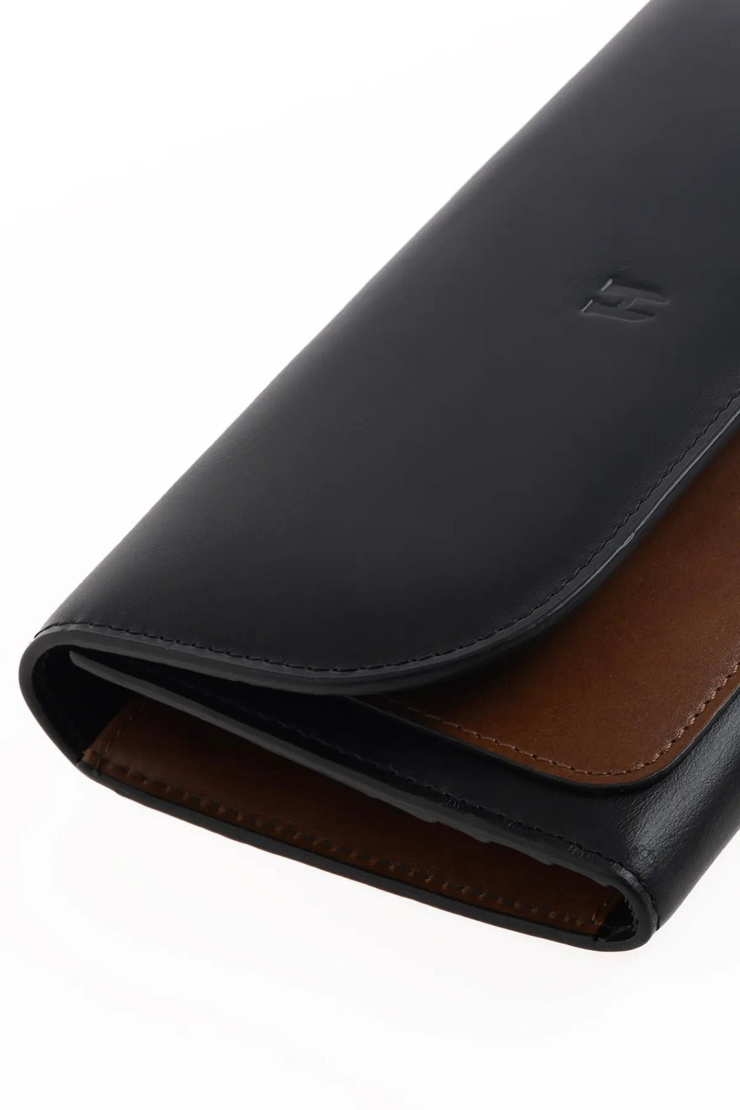 Helmbrook Grand portefeuille en cuir véritable pour femme protégé par RFID Charlotte Black Tan avec bouton-pression
