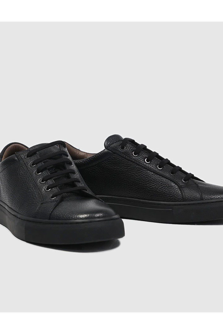 Cabani Shoes Chaussures de sport pour hommes en cuir véritable noires à lacets - Noir