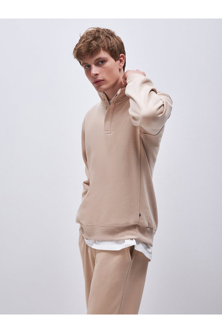 LTB Sweat-shirt beige coupe régulière à manches longues et col droit droit