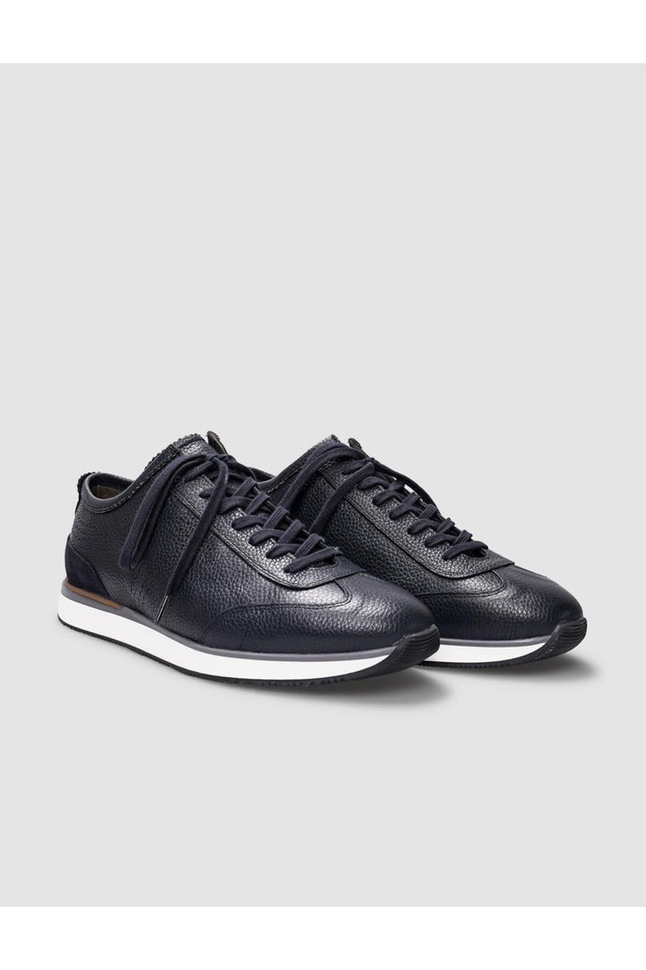 Cabani Shoes Chaussures de sport pour hommes en cuir véritable bleu marine à lacets - Bleu marine
