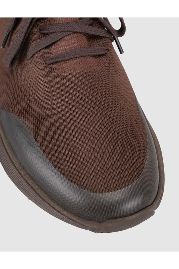Cabani Shoes Castello Café Tricot & Cuir de Vache Véritable Baskets pour Hommes - Marron